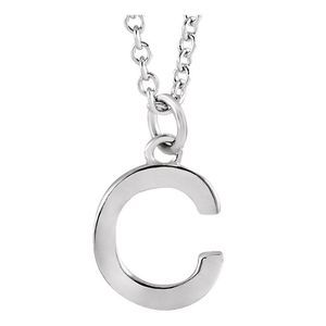 14k White Gold 9.5mm Small Block Initial C Necklace, 18 Inch